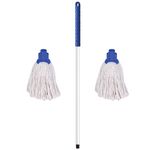 Professional Colour Coded Mop Handle and 2 Mop Heads (Blue)