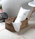 AKWAY Handmade Wicker Basket for Cloth, Storage Basket, Bin Organizer for Toiletry Cosmetic Towels Toys Bathroom Organizer Bamboo Wicker Basket (14 L x 11 W x 8 H, Beige With Handle)