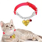 Kraftidy Cat Nylon Collar Chain Belt With Name Tag Id And Bell Customized For Kitten Small Medium Big Adult Pet Cats Neck Collar (With Cat Name) (Reflective) (Red Rose) ,10X10 Mm