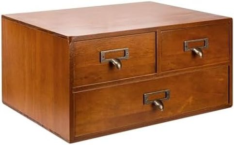 Vintage Desktop Apothecary Cabinet with 3 Drawers - Solid Wood Medicine Cabinet for Tabletop - Rustic Card Catalog Drawers with Label Holders - Desktop Chest Drawer for Storage and Organization