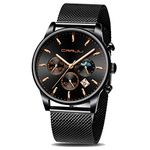 CRRJU Big Face Sports Chronograph Watch for Men, Waterproof Military WristWatches in Rose Gold Steel Band…