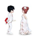 iDream Bride and Groom Decorative Wedding Couple Statue, Creative Resin Crafts Sweet and Funny Figurines Bride and Groom Character Decoration (White)