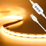 PAUTIX USB 2M 5V COB LED Strip Warm White 2700K, Dimmable 5V 640LEDs LED Tape CRI85+ Flexible Tape Light for TV Monitor Backlight, Mirror, Cabinet, Wardrobe, Home DIY Lighting