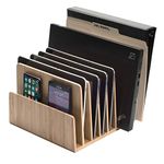 MobileVision Bamboo Device Organizer for Smartphones, Tablets and Laptops, 7 Slots with Extra Wide Slots for Laptops