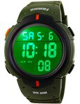 PASOY Men Women Digital Watch Big Dial Light LED Swim Waterproof Rubber Band Alarm Black LED Watches 50MM (Green)