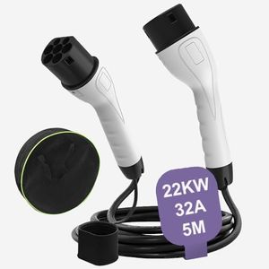 22kW 32A Type 2 to Type 2 EV Charging Cable, 5M Portable Type 2 EV Charger Cable | 480V| 3 Phase | IP55 | for IEC62196-2 EVs & Plug-in Hybrid Mennekes Tesla/MG/BYD, with a Free Storage Bag