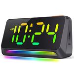 Dynamic RGB Clock - Extra Loud Digital Alarm Clock for Bedroom, Heavy Sleepers, Adults, Kids, Small Bedside Desk Clock with RGB Night Light, LED Display, USB Charger, Xmas Gifts - Cool Black