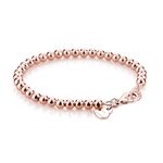 Women 925 Sterling Silver Bracelet Minimalist 4-10MM 5-9 inches Round Bead Chain Girls/Men Solid Silver Bracelet Charm Jewelry Gift (4MM Rose Gold, 7.0)