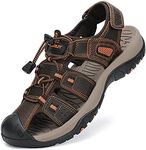 FLARUT Men's Sport Sandals Outdoor Hiking Sandals Closed Toe Leather Athletic Lightweight Trail Walking Casual Sandals Water Shoes (C-DarkBrown,42)