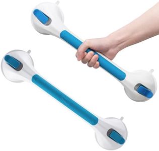 LEVERLOC Suction Grab Bars for Shower, Heavy Duty Balance Assistance Handle with Anti-Slip Grip, No Drill Removable Bathtub Handrail for Elderly, Seniors, and Bathroom Safety, 2-Pack, Blue