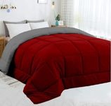 Bright Décor All Season 150 GSM - Double-Reversible Bed Comforter/Quilt/Blanket/Rajai - Down Alternative Quilted Duvet Insert with Corner Ties - Winter Warm - Machine Washable_Red and Grey