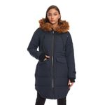 Alpine North Women’s Vegan Down Drawstring Winter Parka - Water Repellent, Windproof, Insulated Jacket with Faux Fur Hood (Medium, Navy)