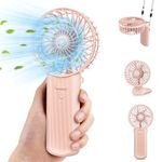 Hand Held Fan, Portable Handheld USB Rechargeable Fans with 4 Speeds, Personal Battery Powered Mini Desk Desktop Fan, Small Electric Hand Fan Folding for Home Office Indoor Outdoor Travel (Pink)