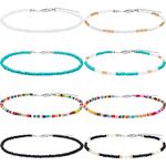 Hicarer Seed Bead Choker Necklace Tiny Beaded Choker Boho Colorful Choker Necklace Chain Jewelry for Women and Girls, Adjustable 12-16 Inches (Color Set 1, 8 Pieces)