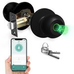 Fingerprint Door Lock, 3 in 1Fingerprint LockSmart Door Knob, Biometric Door Lock Fingerprint Door Knob with App Control Emergency Type-C Charging, for Bedrooms、Apartments、Offices、Hotels (Black)