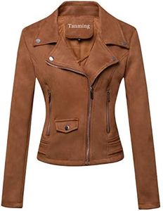 Tanming Women's Faux Leather Moto Biker Short Coat Jacket (Suede-brown-L)