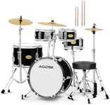 AODSK Kid Drum Sets 5-Piece for Beginners, 14 inch Full Size Complete Drum Kit with Adjustable Throne, Cymbal, Hi-Hat, Pedal & Drumstick, Black