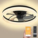 Tom-shine LED Ceiling Fans with Lights, Fan Reversible 6 Speeds 3-Color Modern Bedroom Fan Ceiling Light Timing Low Profile Quiet Dimmable Fan Light with Remote and APP Control, 50CM