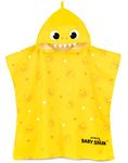 Baby Shark Towel Poncho Kids | Girls Boys Yellow Animated Shark | Childrens Song Bath Swimwear Beach Towel With 3D Face Fins Teeth
