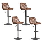 JaHECOME Suede Brown Bar Stools Set of 4- Vintage Swivel Height Adjustable Barstools with Black Metal, Armless Padded Cushion Breakfast Counter Chairs for Kitchen Island, Pub, Restaurant, Café (Brown)