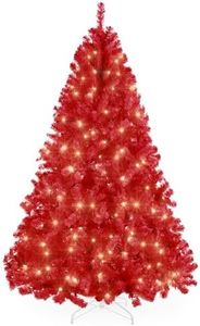 Best Choice Products 9ft Pre-Lit Red Christmas Tree, Full Artificial Holiday Decoration w/ 2,000 Branch Tips, 900 Lights, Foldable Base