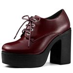 Allegra K Women's Platform High Chunky Heel Burgundy Ankle Boots 9 M US