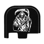 TOFEIC Laser Engraved Aluminum Rear Cover Slide Back Plate for 9mm Sub/Compact Slimline Glock 43 43X 48 and Glock 43X 48 MOS, Grim Reaper