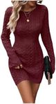 GORGLITTER Women's Cable Knit Sweater Dress Long Sleeve Knit Winter Dresses Crewneck Mini Pencil Dresses Burgundy Small