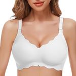 HORISUN Wireless Bras for Women No Underwire V Neck Bralettes with Support Adjustable Cross Back T Shirt Seamless Bra, White, XX-Large