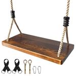 EXTFANS Wood Tree Swing Seat, Wooden Swing Set for Children Adult Kids, 17 * 8 * 1Inch, Adjustable Rope Swings for Yard Indoor Outdoor Backyard Garden Playground, Max Load 440lbs