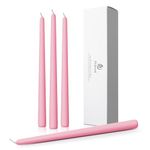 Pickood 12-Inch Tall Dripless Taper Candles Set of 4 - Pink Tapered Candles, Perfect for Spring - Smokeless, Unscented, Long Burning - Hand Poured, Colored Tall Candlesticks - Light Pink