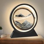 Wai Danie Moving Sand Art Liquid Motion Lamp Round Glass 3D Hourglass Deep Sea Sandscape Sensory Relaxing Desktop Table Decor Desk Decor Art Desk (Black)