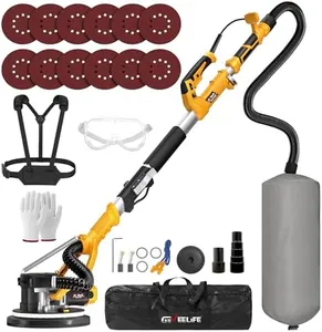 GEVEELIFE Drywall Sander, 880W 7.33A Electric Drywall Sander with Vacuum Dust Collector, 5 Variable Speed 1000-2100RPM, LED Light, Foldable & Extendable Handle, 12 Sanding Discs