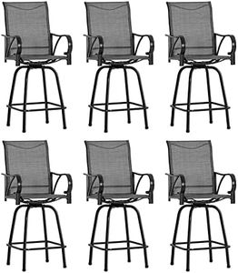 Sophia & William Outdoor Bar Stools Set of 6, Swivel Bar Chairs, Tall Patio Chairs, Outdoor High Top Chairs, Supports 300 lbs (Grey Fabric)