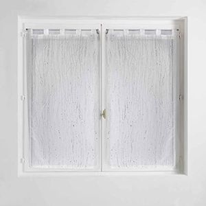 Douceur d'Intérieur - Coppia di tende dritte con passanti, in voile, color sabbia, con applicazioni filiane color bianco, 2 pezzi, 90 x 120 cm