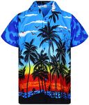 V.H.O. Funky Hawaiian Shirt, Shortsleeve, Beach, Blue, M