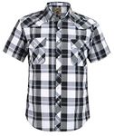 Coevals Club Men's Snap Button Down Plaid Short Sleeve Work Casual Shirt (Black & White #16, S)