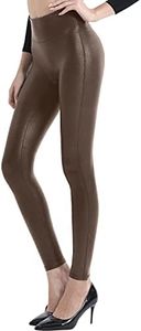 Retro Gong Womens Faux Leather Leggings Stretch High Waisted Pleather Pants Brown