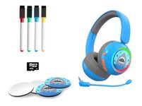 WatchOut Galaxy Kids Headphones with 500+ Free Inbuilt Stories, Safe Sound as per WHO, DIY Magnet, LED, Bluetooth + Wired, Mic for School, Travel, Gift, Boys, Girls, Children, Age 3-18 (Blue Shark)