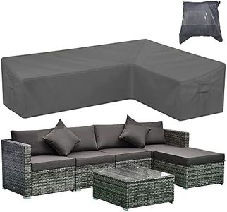 Skyour Patio Furniture Sectional Couch Sofa Cover Gray Weatherproof Heavy Duty 420D Oxford Outdoor L Shaped Sectional Garden Rattan Corner Sofa Furniture Protector Covers (Left Side Long: 112x87in)