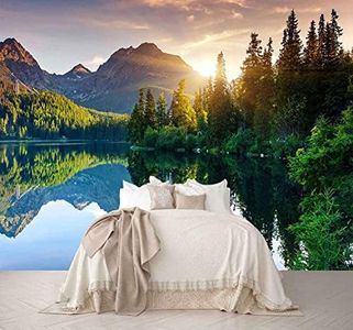 Reyhui Mountain with Lake Photo Wallpaper Landscape Wall Mural for Bedroom Living Room TV Background Sofa Wall (not self-Adhesive)