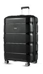 LUGGEX Checked Luggage with Wheels, PP Lightweight Expandable Medium Suitcases for Travelling (Black, 28 Inch)