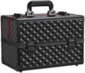 Yaheetech Professional Makeup Box Extra Large Cosmetic Case with 4 Trays, Beauty Nail Polish Jewellery Case Train Case Lockable, Black/Red