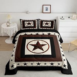 Western Texas Star Quilt Exotic Nordic Style Queen Comforter Set Gifts for Women Men,Grunge Circle Bedding Set Southwestern Native Ethnic Tribal Duvet Insert,Black Stars Western Boho Decor