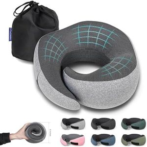 MULIHOMI Travel Pillow for Airplane with 100% Memory Foam, 360° Adjustable Full Surrounding Flying Neck Pillows, Travel Pillow Set with 3D Eye Masks, Earplugs (Grey)