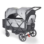 Larktale Caravan Double Seater Collapsible Wagon, All-Terrain Stroller Wagon for Kids and Babies with Storage and Accessories - 2023 Version - Gray/Black