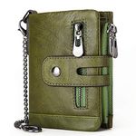 HUMERPAUL Mens Wallet with Chain RFID Blocking Men's Genuine Leather Wallet Bifold Wallet with Credit Card Holder and Zipper Coin Pocket Purse, Green