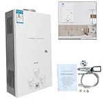 LPG Hot Water Heater 8L 16KW Portable Instant Propane Gas Water Heater Stainless Steel Tankless Boiler LED Display White w/Shower Kit for Home Apartment Camping Outdoor Garden Use