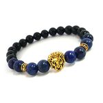 Young & Forever Gift D'vine Lotus Lion Tiger Charm Crystal Natural Stone Reiki Yoga Bracelet for Mens Women (Onyx + Lapis + Lion)