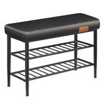 VASAGLE EKHO Collection - Shoe Bench, Storage Bench, Shoe Rack Bench Entryway, Synthetic Leather with Stitching, Mid-Century Modern, Loads 135 kg, 30 x 80 x 50 cm, Ink Black LSB054B02